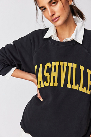 Classic Crew Sweatshirt by Original Retro Brand at Free People in Vintage Black Nashville, Size: XS