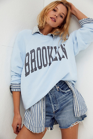 Classic Crew Sweatshirt by Original Retro Brand at Free People in Light Blue Brooklyn, Size: Medium