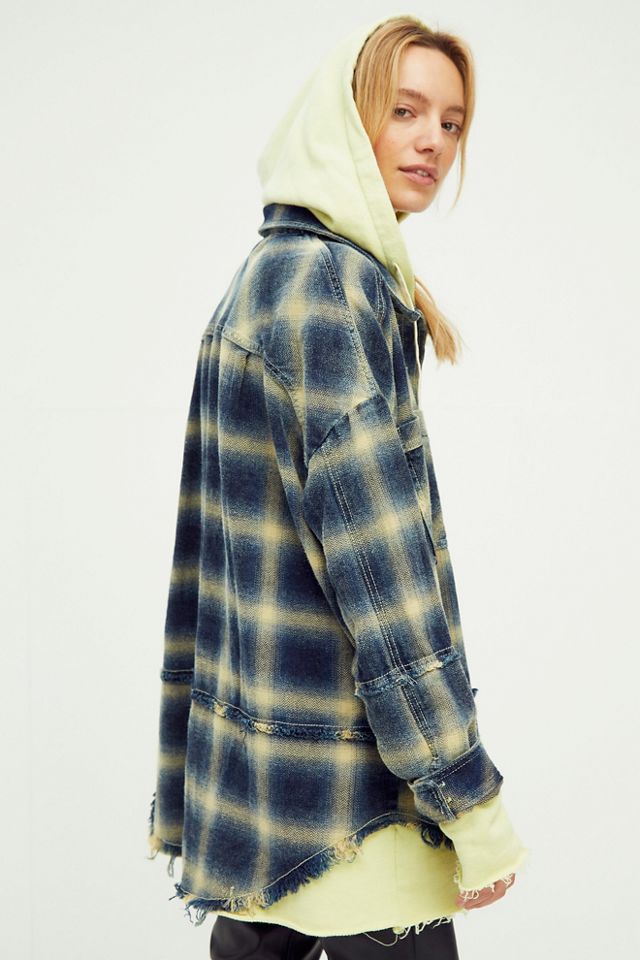 We The Free selling People Calico Basin Layered Hoodie Shacket Jacket Top Raw hem Grunge