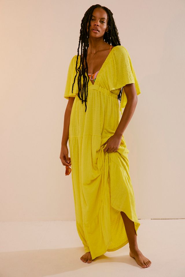 Yellow maxi dress with on sale sleeves