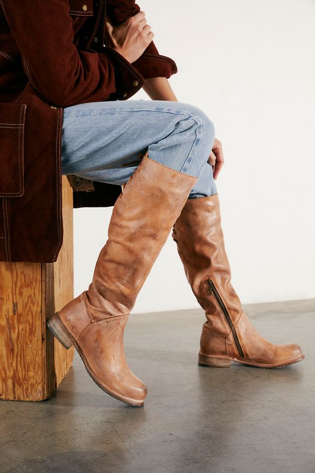 Tall brown leather boots hotsell with heel