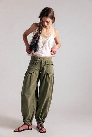We The Free Lotus Balloon Jeans at Free People in Army, Size: 24