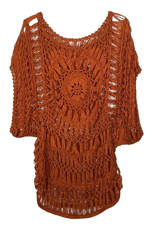Vintage Macrame Crochet Handmade Rust Knit Tunic Top Selected by Well ...
