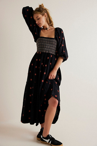 Dahlia Embroidered Maxi Dress at Free People in Black Combo, Size: Small