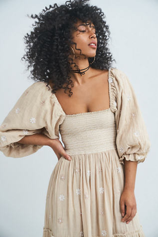 Dahlia Embroidered Maxi Dress by Free People in Tan, Size: M