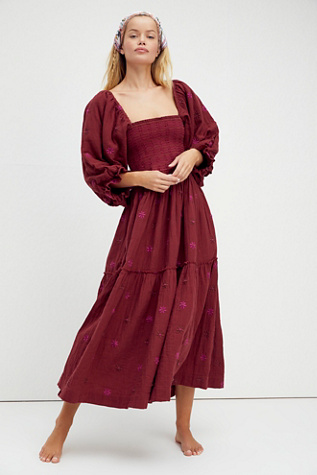 Dahlia Embroidered Maxi Dress at Free People in Sweet Raisin, Size: XS