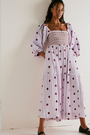Free People Dahlia Embroidered Maxi Dress In Frost Lavendar Combo