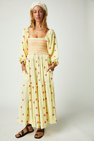 Free People Dahlia Embroidered Maxi Dress In Minted Lemonade