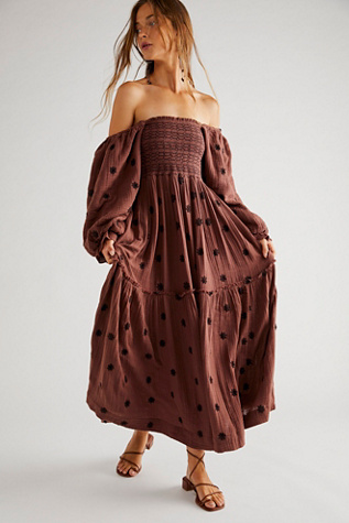 Free People Dahlia Embroidered Maxi Dress In Burgundy Road