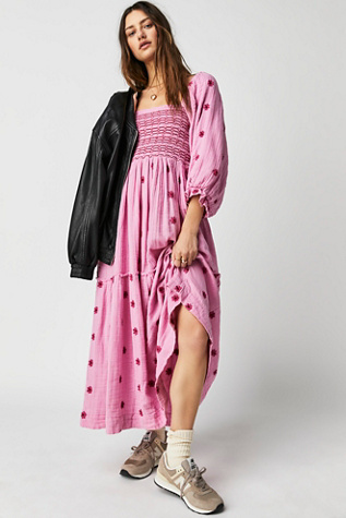 Free People Dahlia Embroidered Maxi Dress In Lollipop Combo