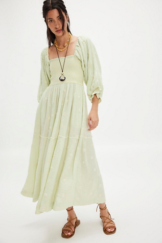 Dahlia Embroidered Maxi Dress by Free People in Green, Size: XL