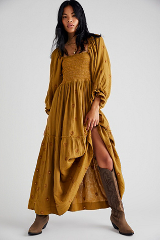 Dahlia Embroidered Maxi Dress by Free People in Green, Size: S