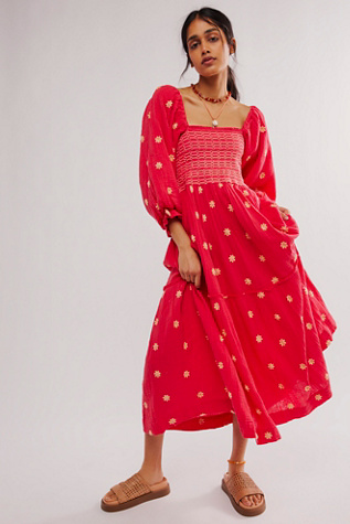 Dahlia Embroide Maxi Dress at Free People in Red, Size: S