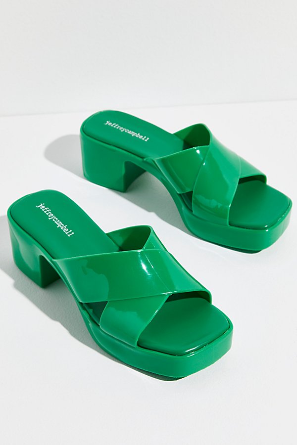 Jeffrey Campbell Vacay Vibes Platform Sandals In Green Shiny