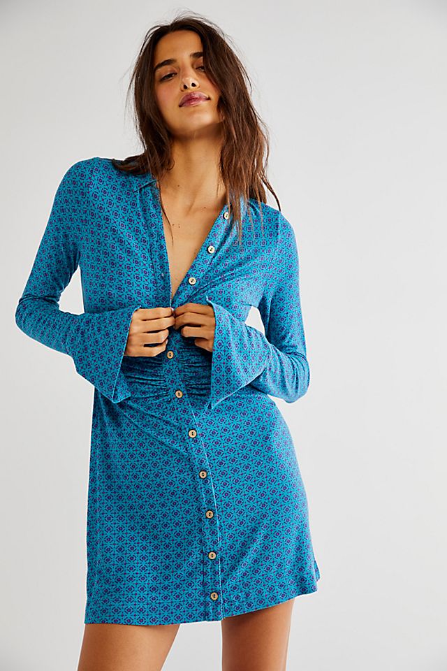 free people short dresses Shay Convertible Mini Dress super wide sleeves Free People v-neck floral mini
