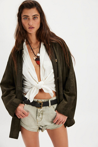 OneTeapsoon Bandits Low-Waist Denim Shorts by OneTeaspoon at Free People in Green, Size: 29