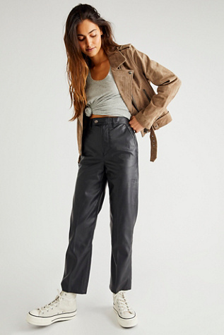 Free People Beige Leather Pants for Women