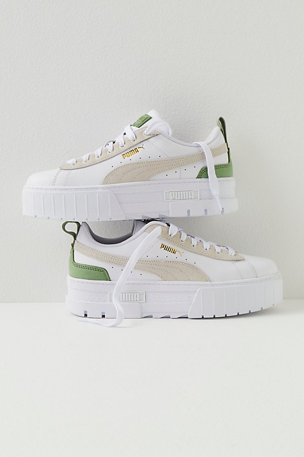 Puma Mayze Leather Sneakers In  White / Dusty Green