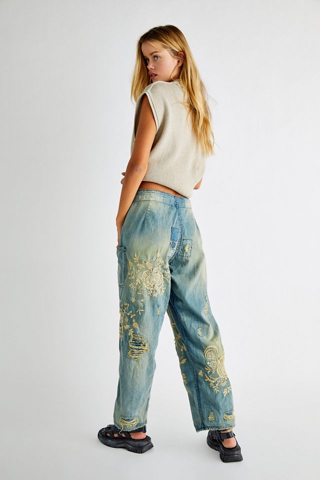 Jean Brodé étoiles Magnolia Pearl - Taille Unique, Style Boyfriend, Bleu Délavé, Occasion Très Bon état