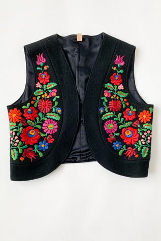 Vintage 1950s Hungarian Embroidered Wool Vest Selected by Raleigh
