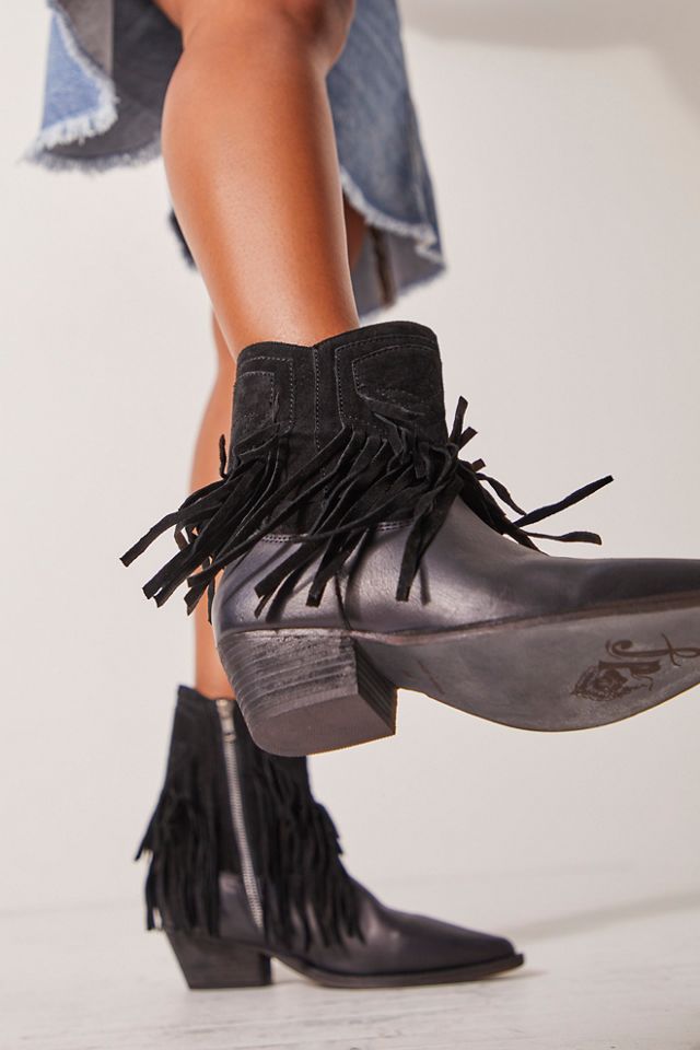 Black fringe 2024 ankle boots