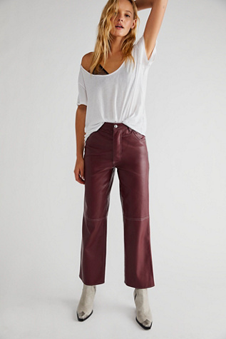 Free People Beige Leather Pants for Women