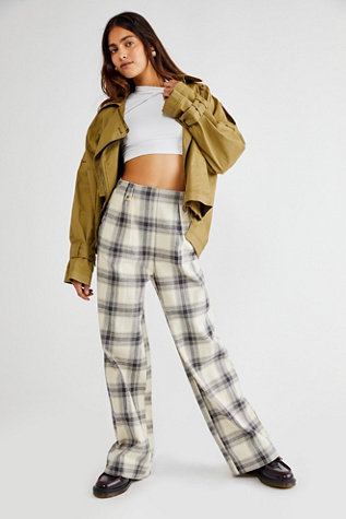 Wide-Leg Brushed Check Trousers | Free People