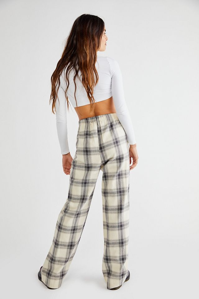Wide-Leg Brushed Check Trousers #1