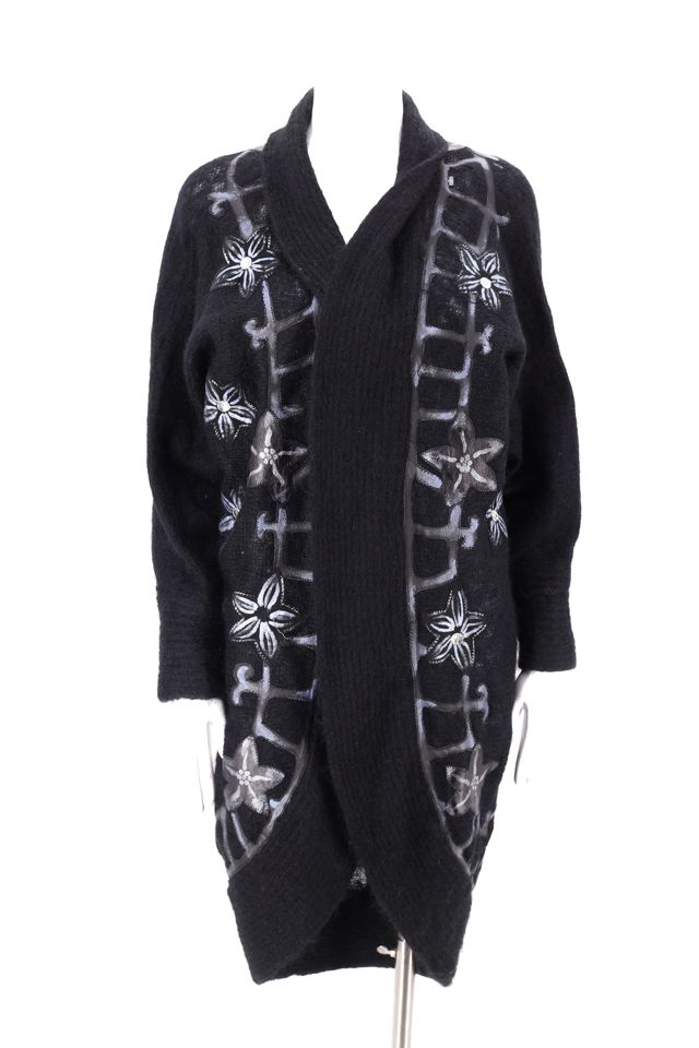 1980s Black Mohair Draped Appliqué Cardigan Selected By Ritual