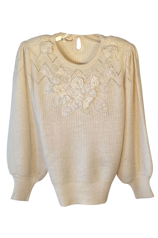 Vintage Pointelle Rib Lace Applique Sweater Selected by Well Worn Art ...