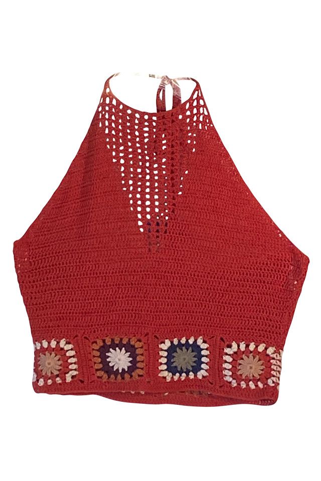 Vintage Crochet Patchwork 70s Halter Top Selected by Well Worn Art