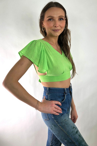 70s Vintage Indian Gauze Lime Crop Top Selected by Picky Jane