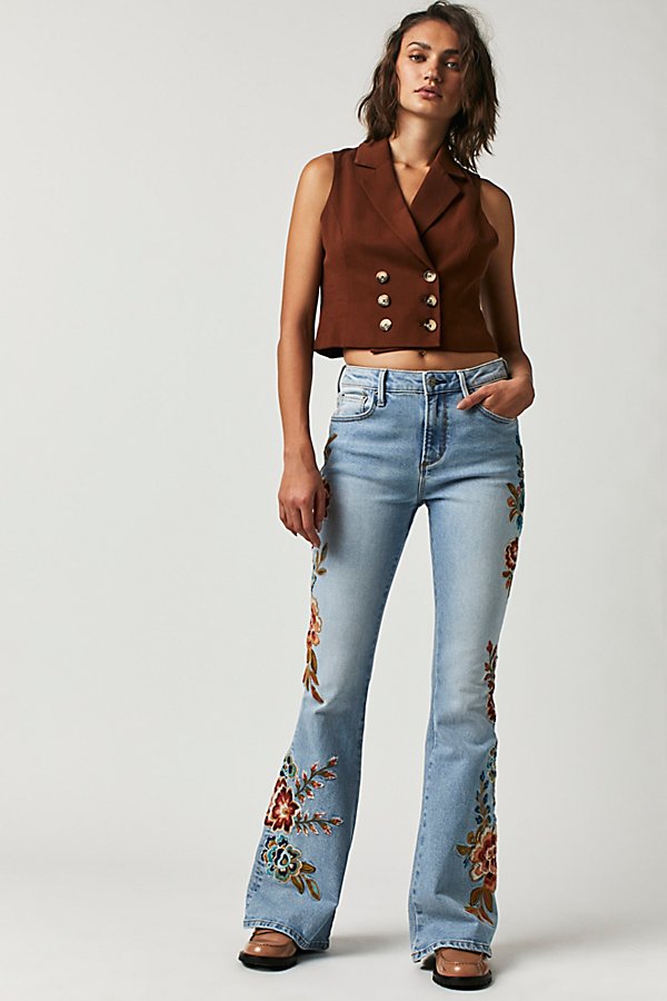 Driftwood Farrah Embroidered Flare Jeans In Blue Maui