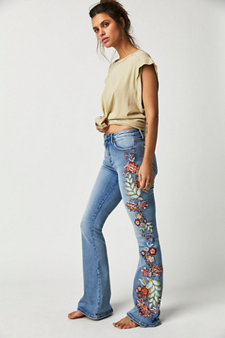 Driftwood Farrah Embroidered Flare Jeans In Talullah