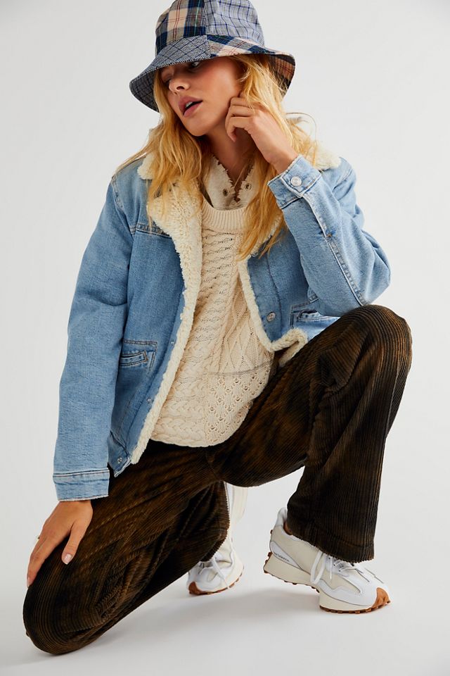 Free people plaid on sale lined sherpa trucker jacket