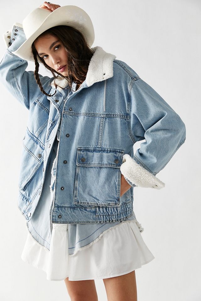 We The Free Ariel Cozy Denim Bomber Jacket | Free People