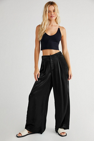 Free People Good Days Satin Trousers In Black