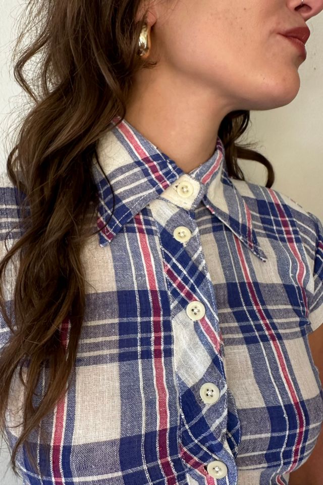 Vintage 70s Blue and Red Cotton Blouse Selected by Picky Jane #2