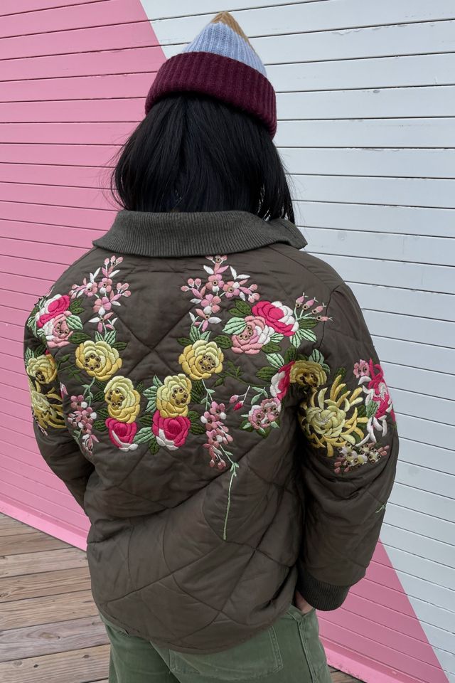 the falls Olive Surplus Quilted Jacket Wisteria Embroidery Free People