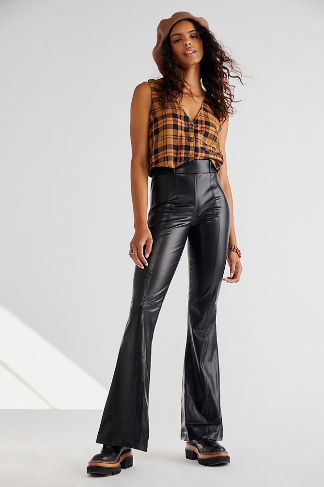 Faux Leather Flare Leg Pull-On Pants