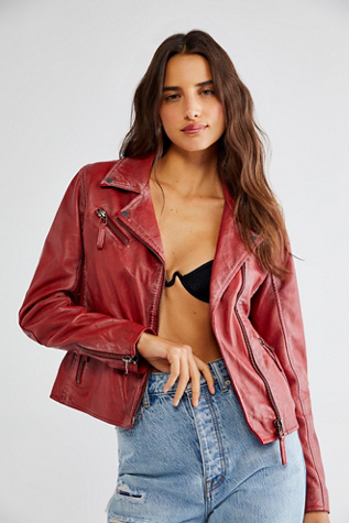 Veste Moto Christy par Mauritius Leather en Rouge, pour femme taille: US 10 chez Free People