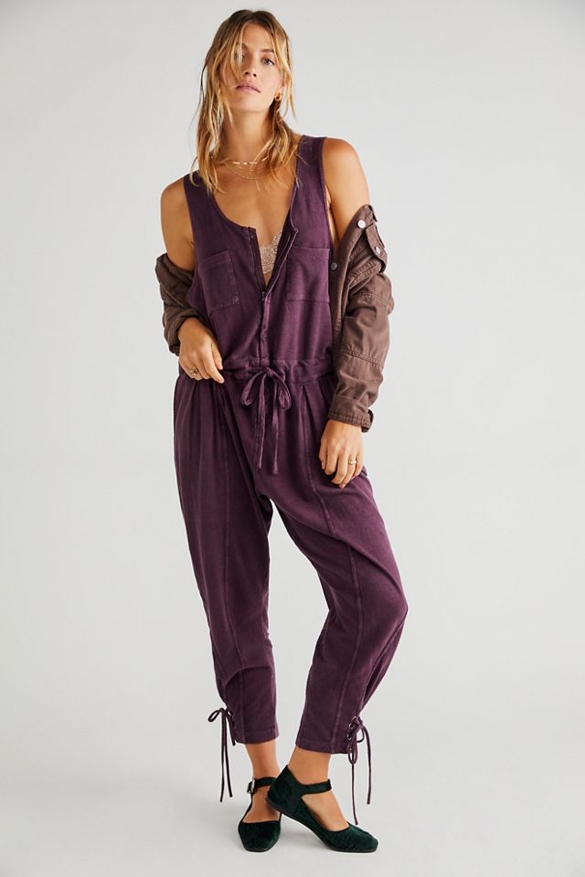 Free People FP One Billie Coveralls Jumpsuit Spicy on sale Chestnut Lace Up Hems