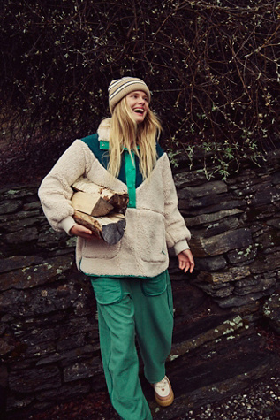 Fall To Rise Fleece Quarter Snap Jacket by FP Movement at Free People in Evergreen Combo, Size: Small