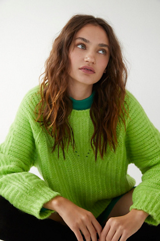 Free People Carter Pullover In Highlighter Lime