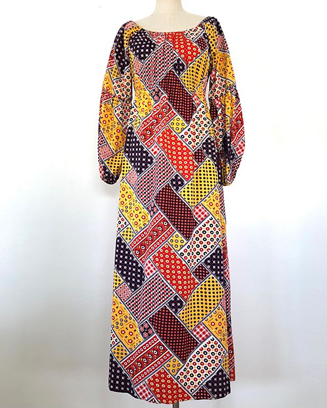 1970s Vintage Patchwork Print Maxi Dress Selected by Souls of 