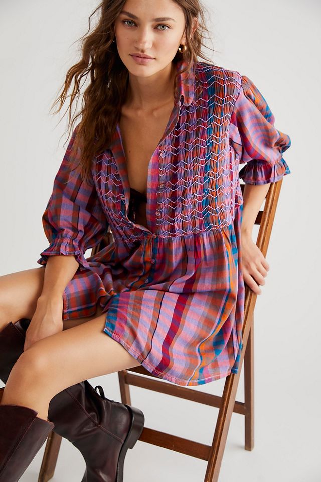 Free People Charlotte top Gingham Tunic Dress NWT