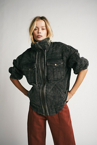 Veste Bomber Free People Noire Neuve - Taille L, Coupe Cozy En Coton Pour Homme