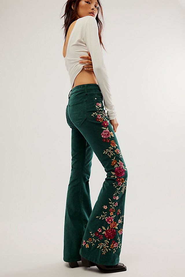 Driftwood Farrah Embroidered Cord Flare Jeans | Free People