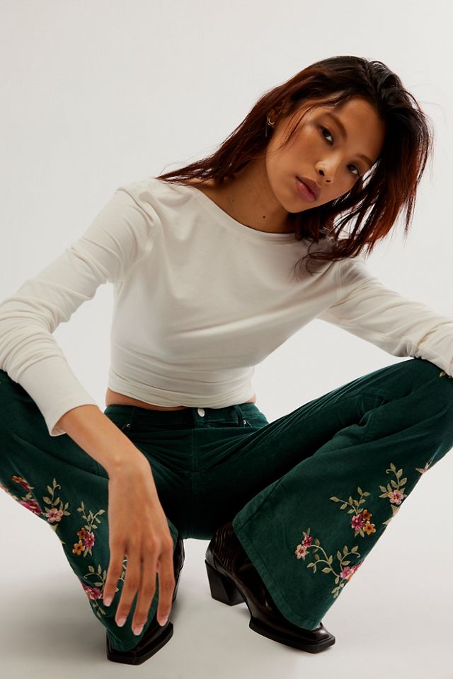 Buy Free People Make A Statement Flare Pants By - Emerald Combo At 23% Off