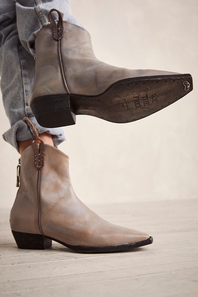 FREE PEOPLE $300.00 Grey Leather Distressed Rocker Style Boots with Ch –  Sarah's Closet